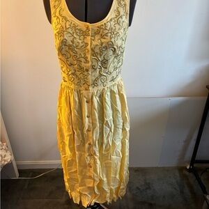 Embroidered Yellow Sleeveless Dress